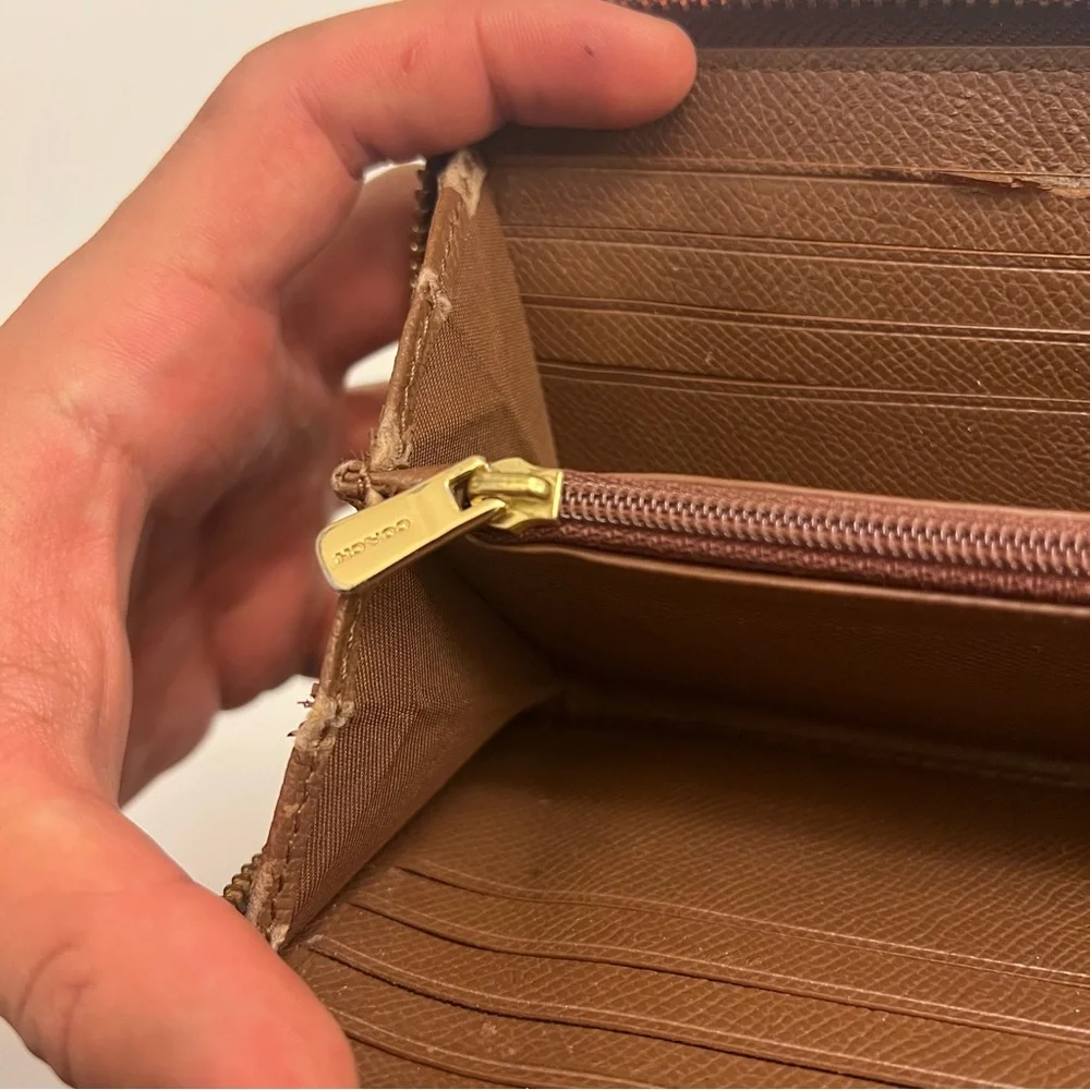Coach Long Zip Wallet, Brown/gold‎ Accent